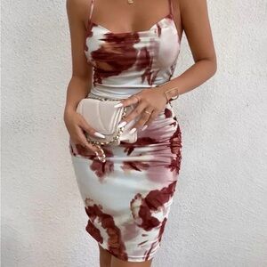 White & Burgundy Tie-Dye Criss Cross Backless Dress - Women's Spaghetti Strap